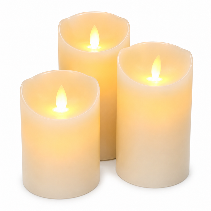 LED Flameless Flickering Wax Pillar Candle - Ivory (7.5x10cm) - all sizes
