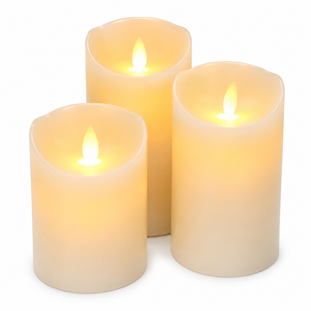LED Flameless Flickering Wax Pillar Candle - Ivory (7.5x12.5cm) all
