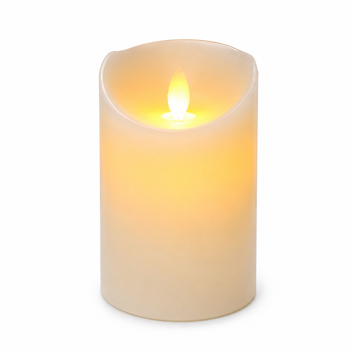 LED Flameless Flickering Wax Pillar Candle - Ivory (7.5x12.5cm)