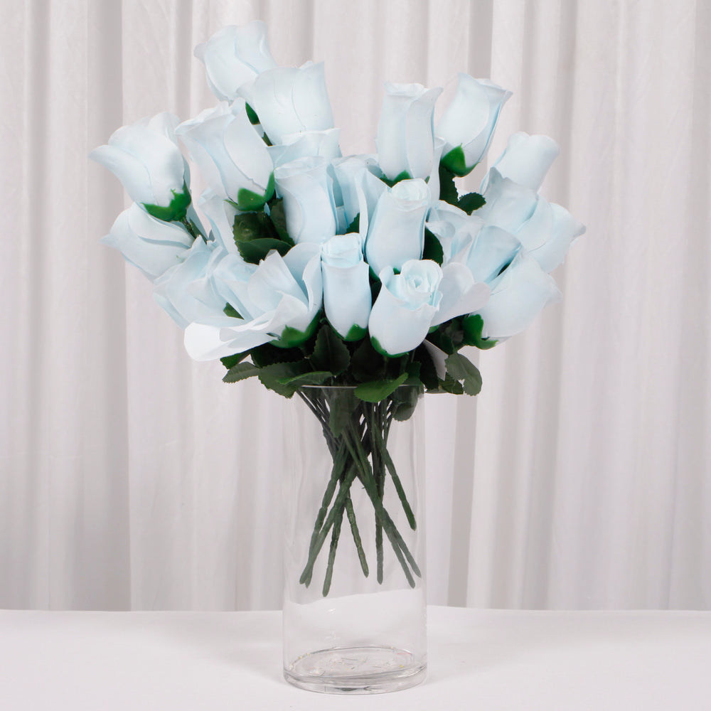 Artificial Silk Premium Rose Bud Bouquet - Light Blue in vase