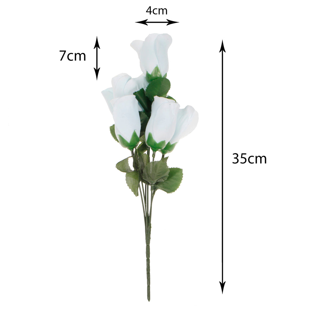 Artificial Silk Premium Rose Bud Bouquet - Light Blue sizing