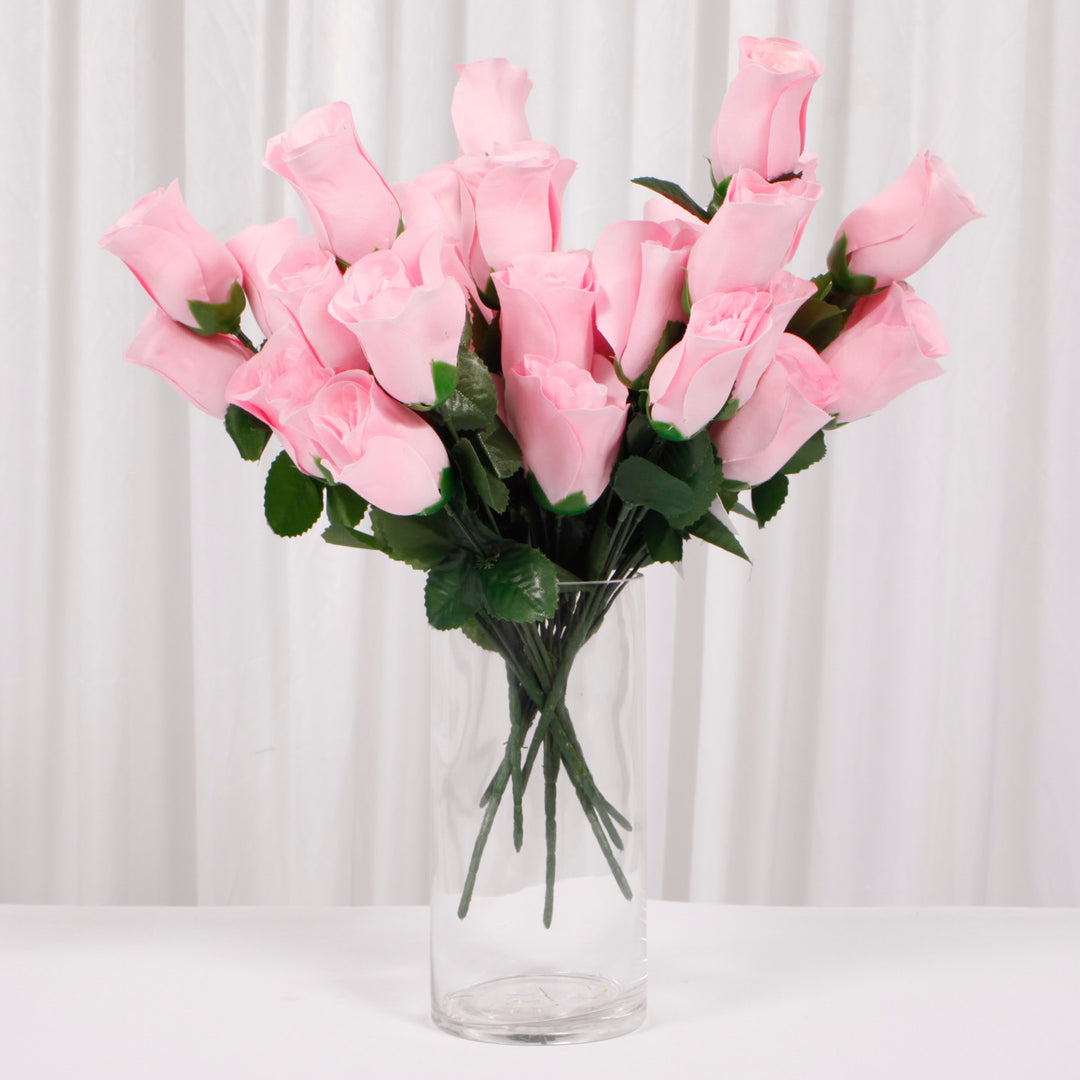 Artificial Silk Premium Rose Bud Bouquet - Pink in vase