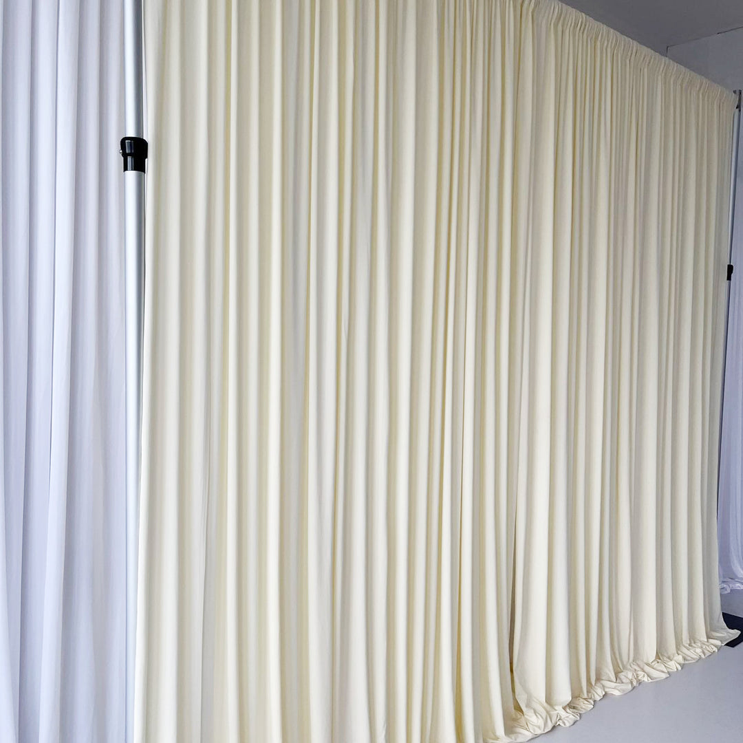 Lycra Backdrop Convertible Panels 1.6x3m - Ivory, three panels gathered to create 3x3m backdrop