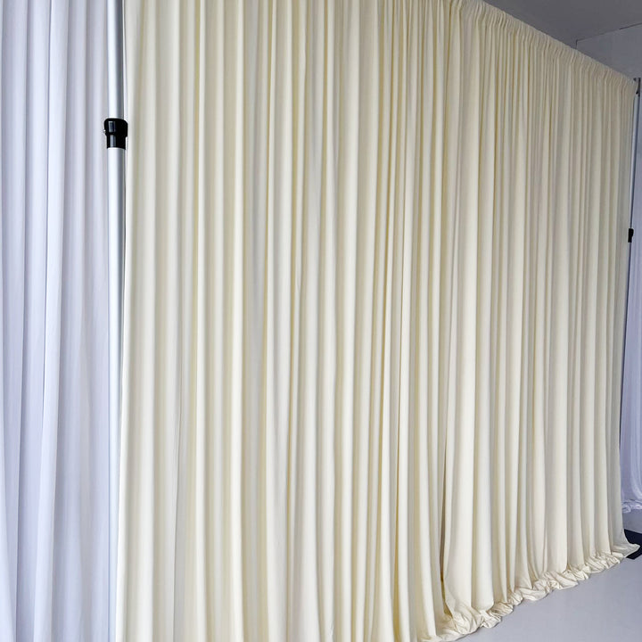Lycra Backdrop Convertible Panels 1.6x3m - Ivory, three panels gathered to create 3x3m backdrop