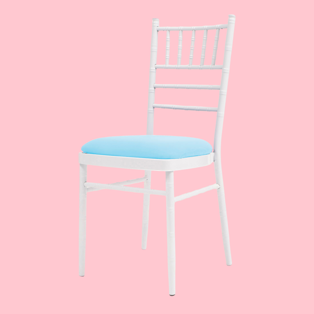 Lycra Cushion Cover - Light Blue on white chair