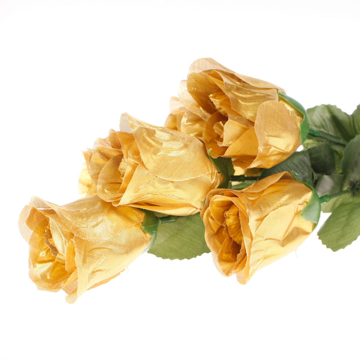 Artificial Silk Premium Rose Bud Bouquet - Gold laying flat