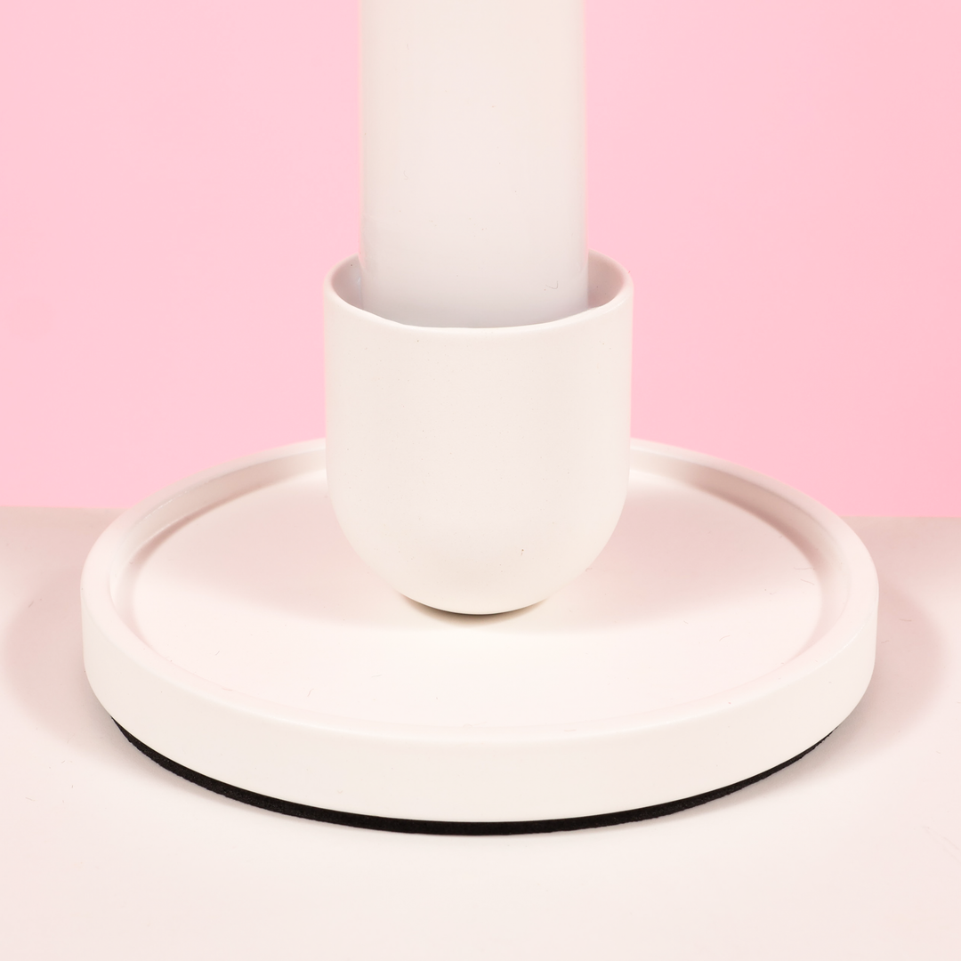 Metal Taper Candle Holder - Large - White with candle