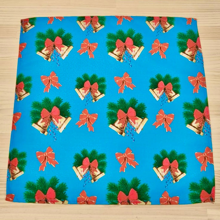 Christmas Cloth Napkins - Christmas Bells on Blue  (50x50cm)
