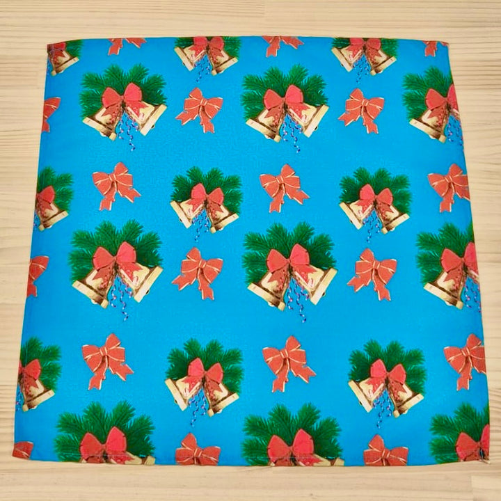 Christmas Cloth Napkins - Christmas Bells on Blue  (50x50cm)