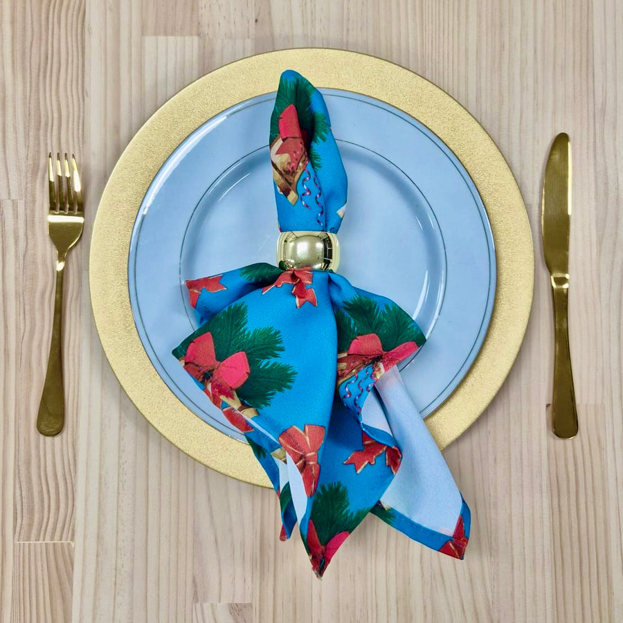 Christmas Cloth Napkins - Christmas Bells on Blue  (50x50cm)
