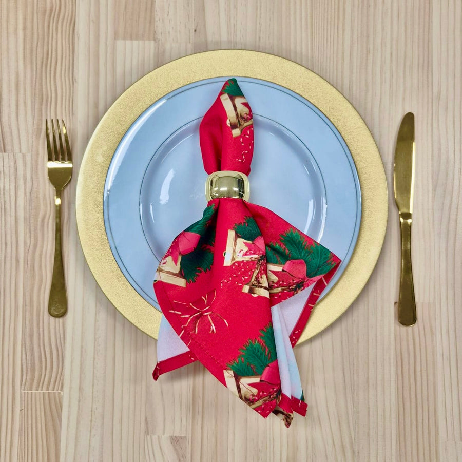 Christmas Cloth Napkins - Christmas Bells on Red  (50x50cm)