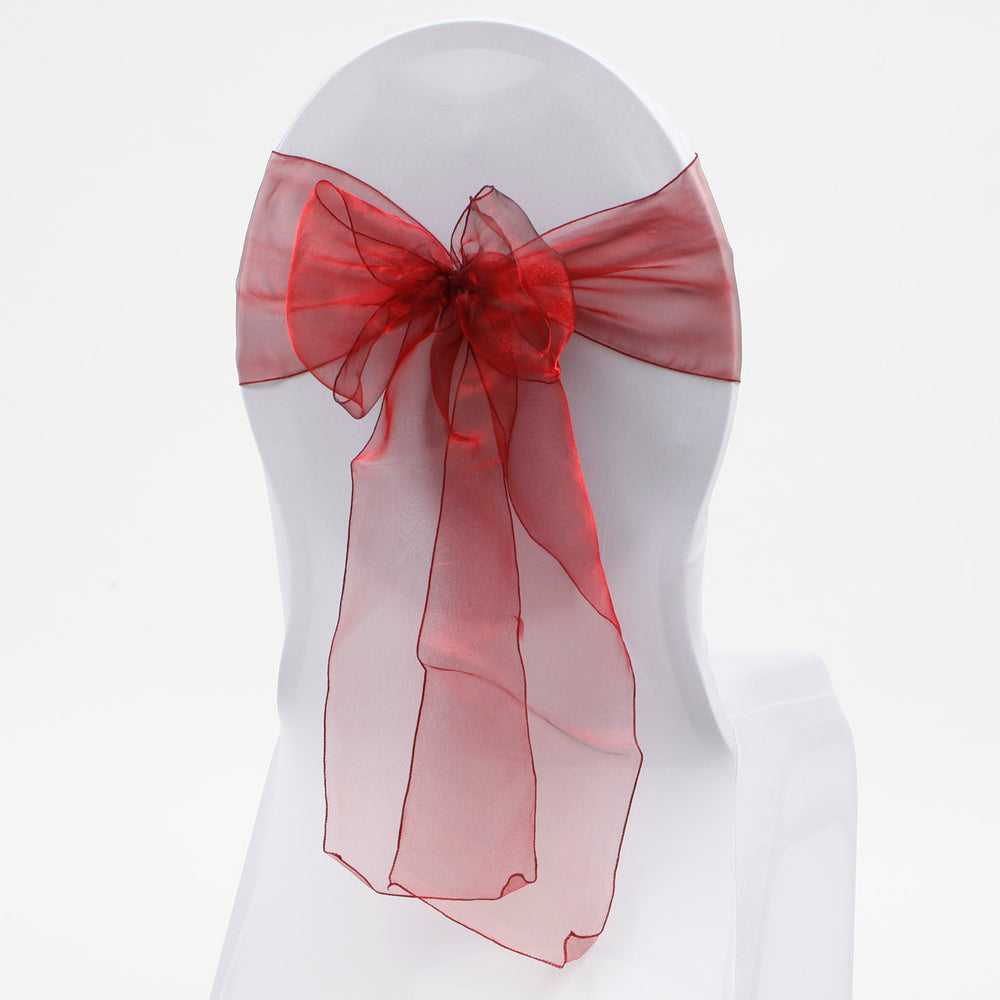 Organza Chair Sash oblique view - Burgundy