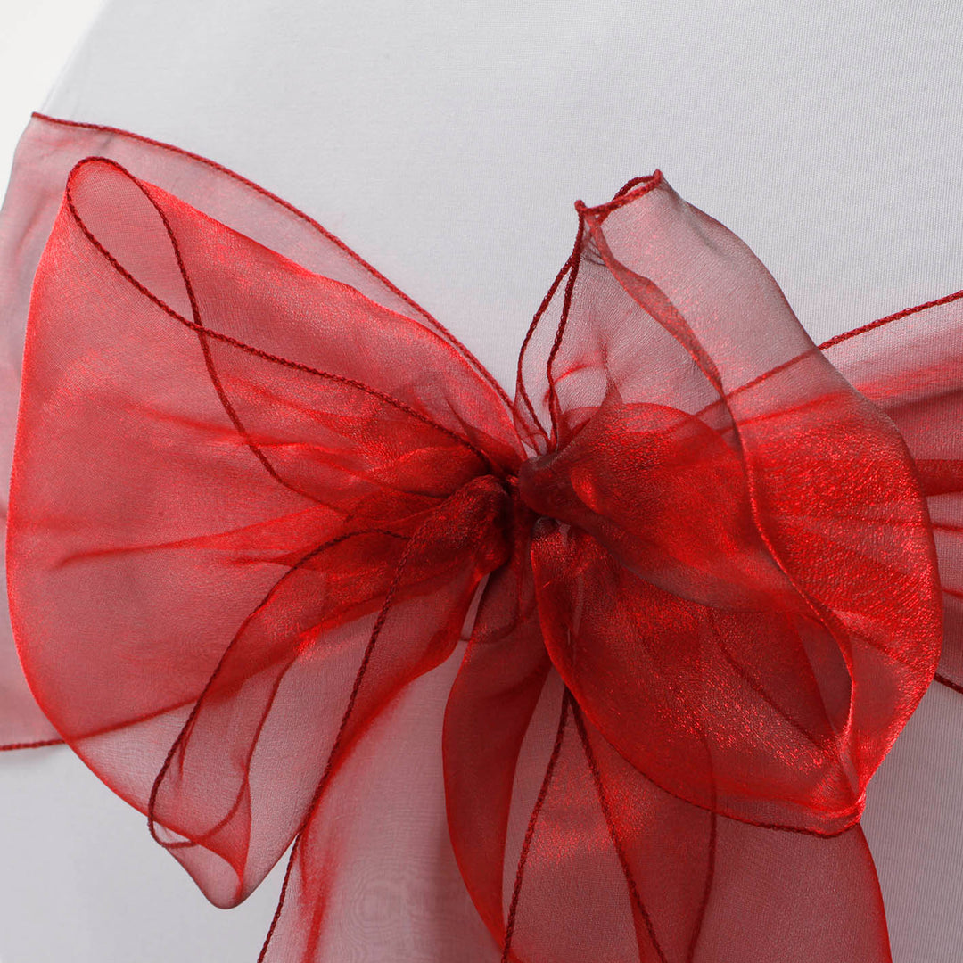 Organza Chair Sash closeup - Burgundy