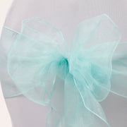 Organza Chair Sash close up view of bow - Turquoise