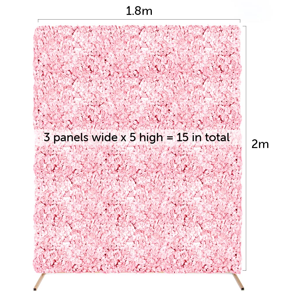 Flower wall combo measurements 1.8m wide by 2m high uses 15 flower panels