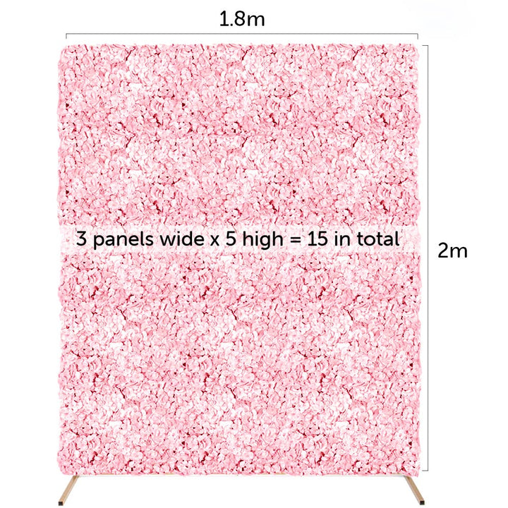 Flower wall combo measurements 1.8m wide by 2m high uses 15 flower panels