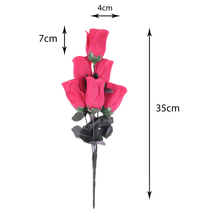 Artificial Silk Premium Rose Bud Bouquet - Hot Pink sizing