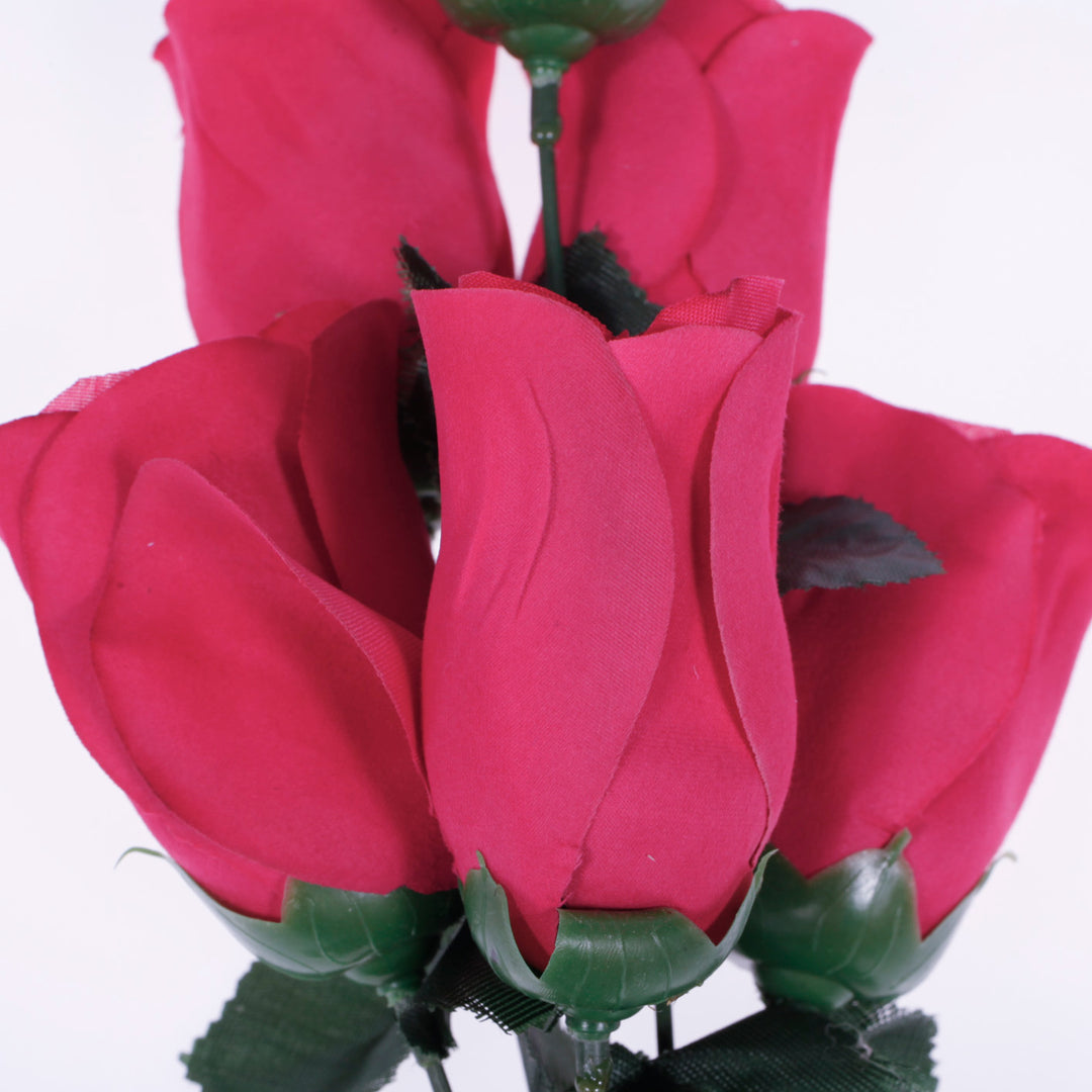 Artificial Silk Premium Rose Bud Bouquet - Hot Pink detail