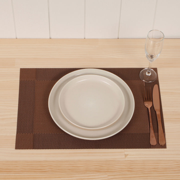 Woven Place Mats - Bronze, setting with cutlery