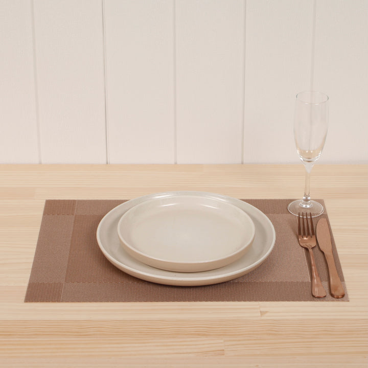 Woven Place Mats - Copper, setting with cutlery