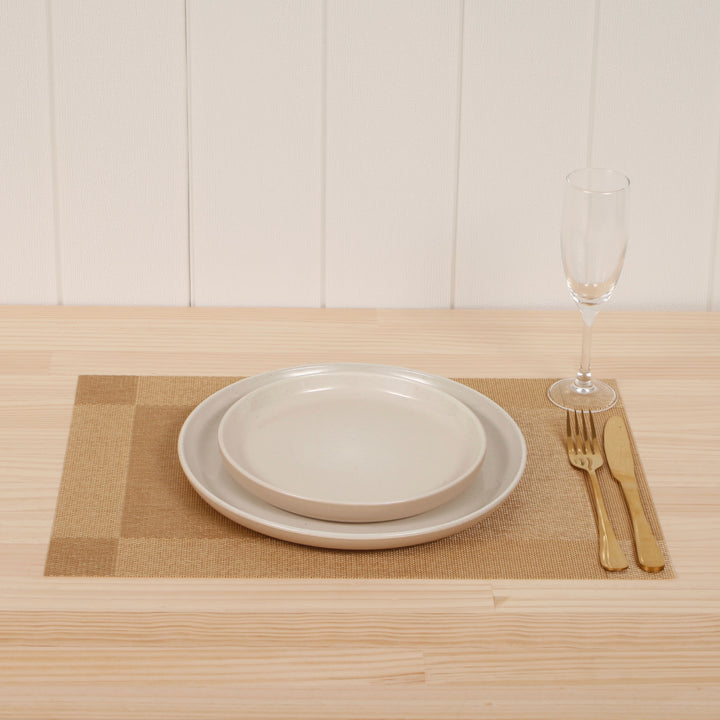 Woven Place Mats - Gold, setting with cutlery