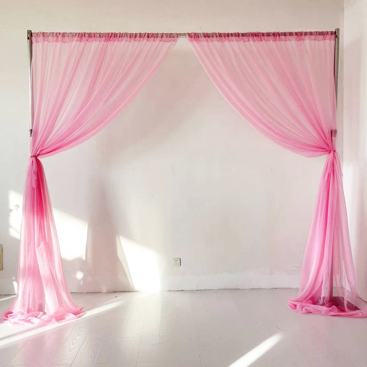 Pink Centre Split Voile curtain tied to side