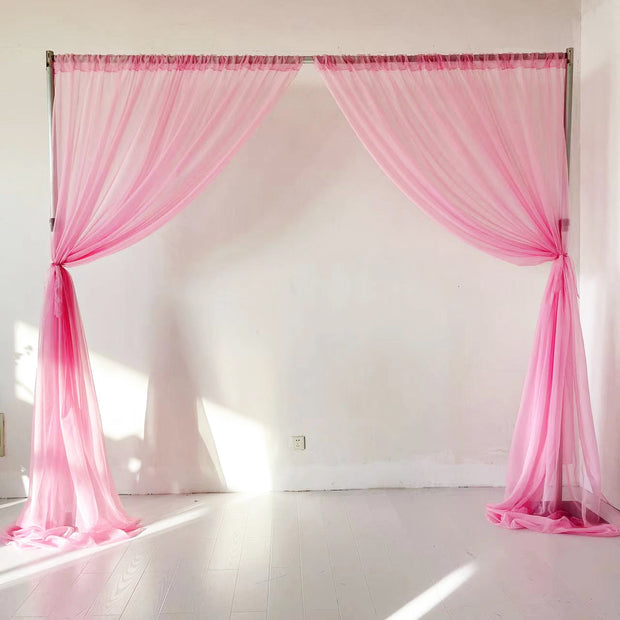 Pink Centre Split Voile curtain tied to side