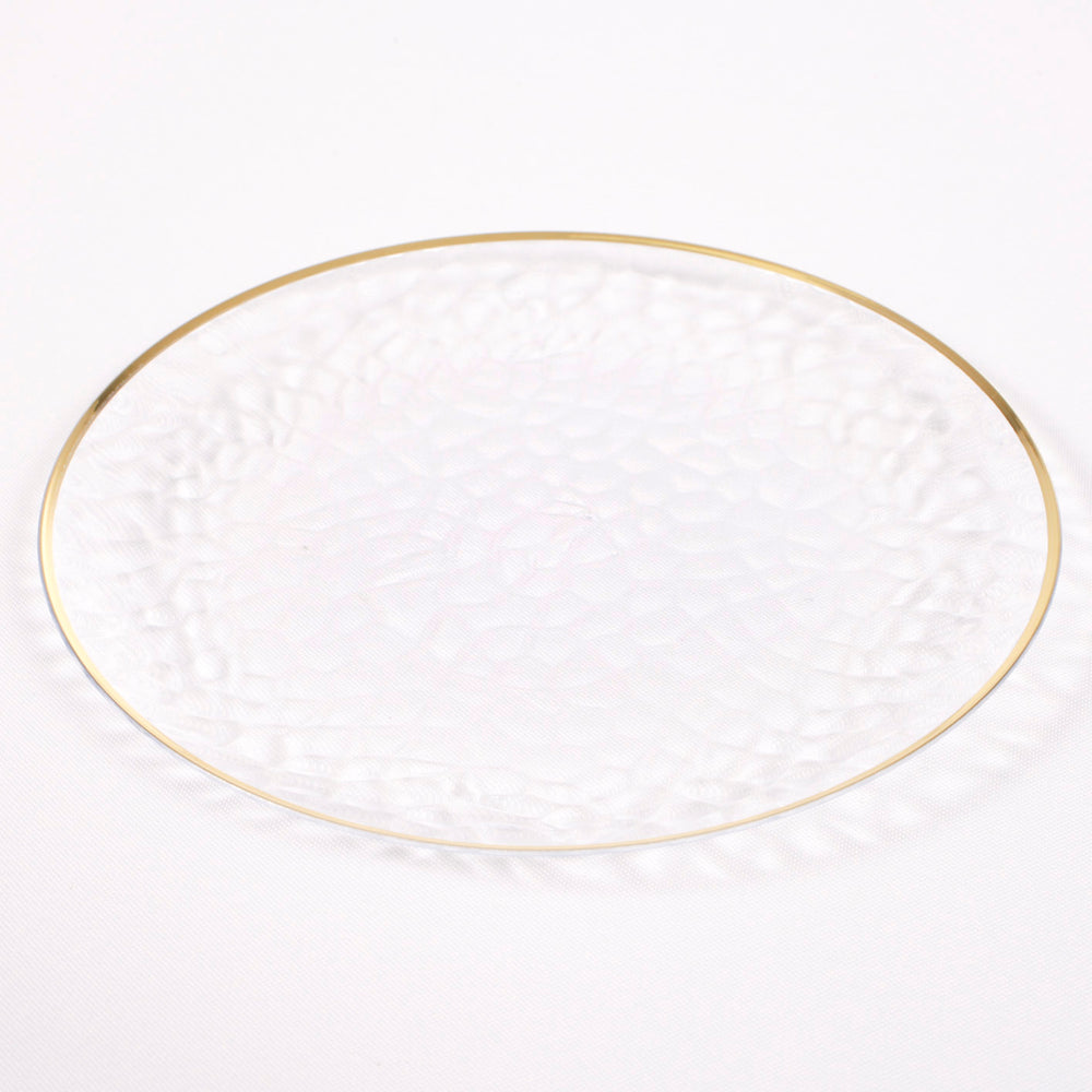 Plastic Dinner Plate - Clear with Gold Trim (26cm) side angle