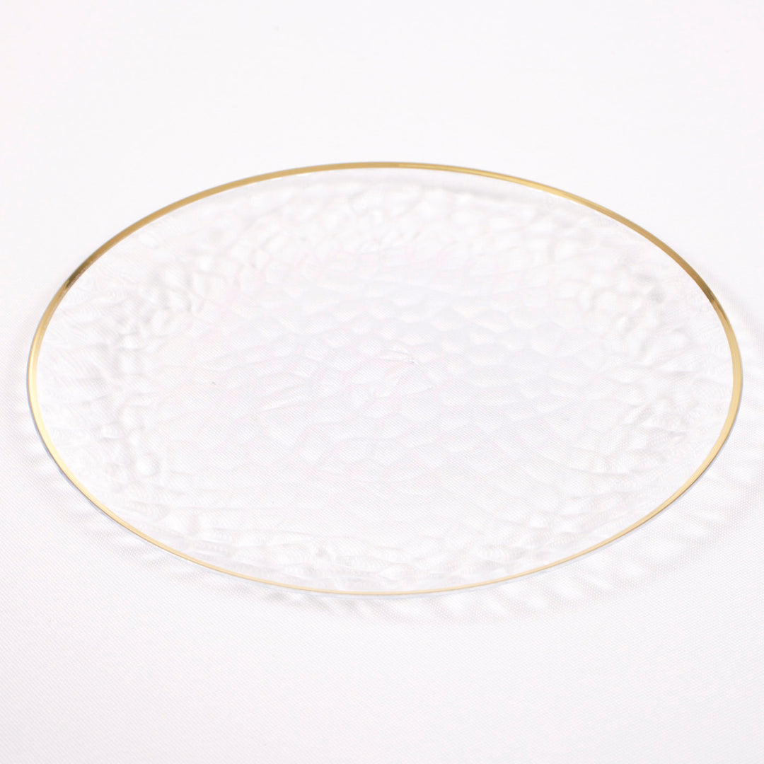 Plastic Dinner Plate - Clear with Gold Trim (26cm) side angle