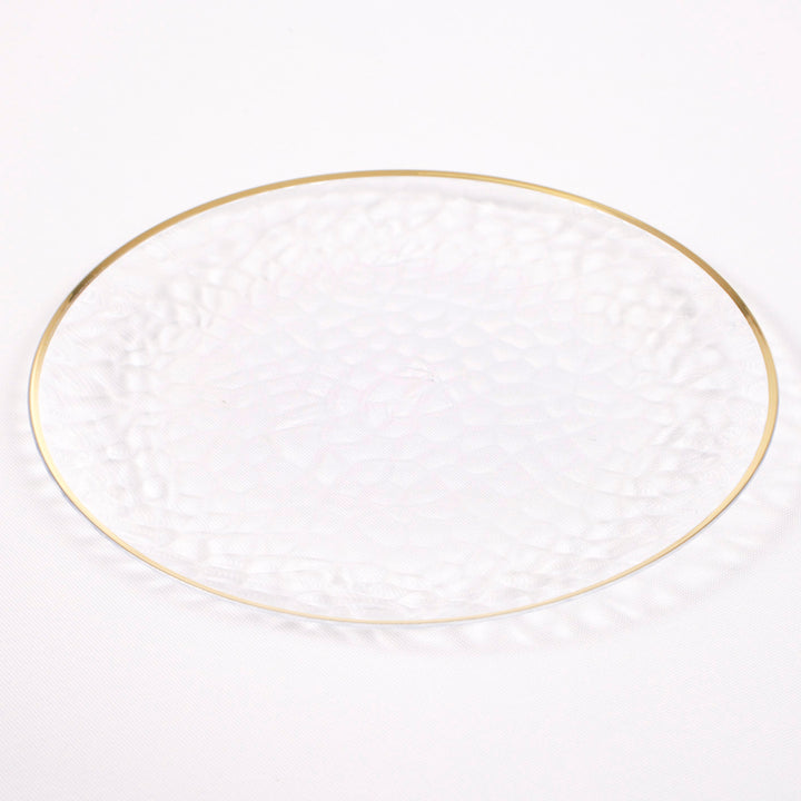 Plastic Dinner Plate - Clear with Gold Trim (26cm) side angle