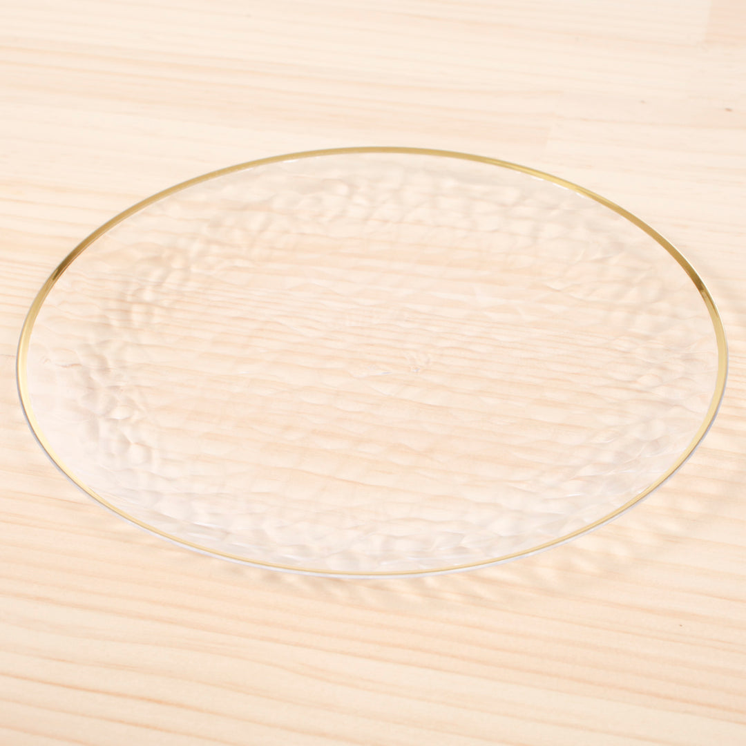 Plastic Dinner Plate - Clear with Gold Trim (26cm) side angle b