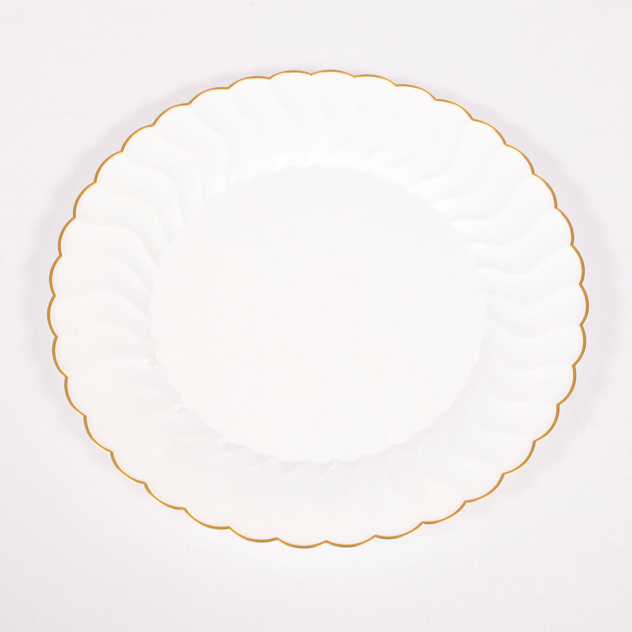 Plastic Dinner Plate - Shell Design White with Gold Trim (26cm)