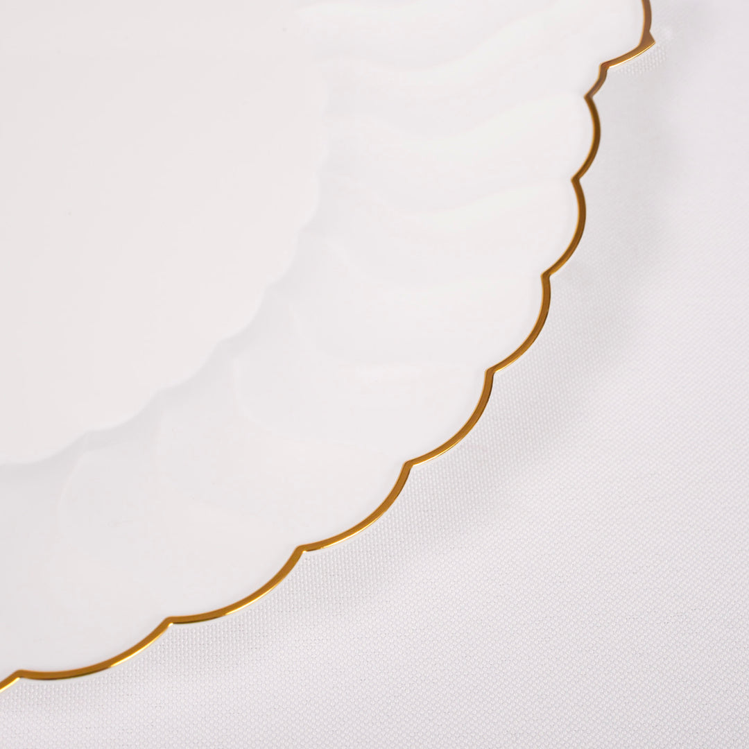 Plastic Dinner Plate - Shell Design White with Gold Trim (26cm) detail