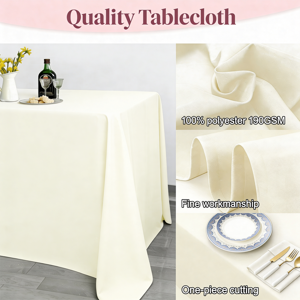 Ivory Rectangle Polyester Tablecloth Fabric Quality