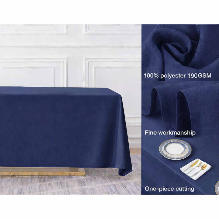 Navy Rectangle Polyester Tablecloth Fabric Quality