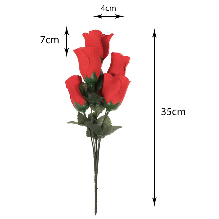 Artificial Silk Premium Rose Bud Bouquet - Red Rose sizing