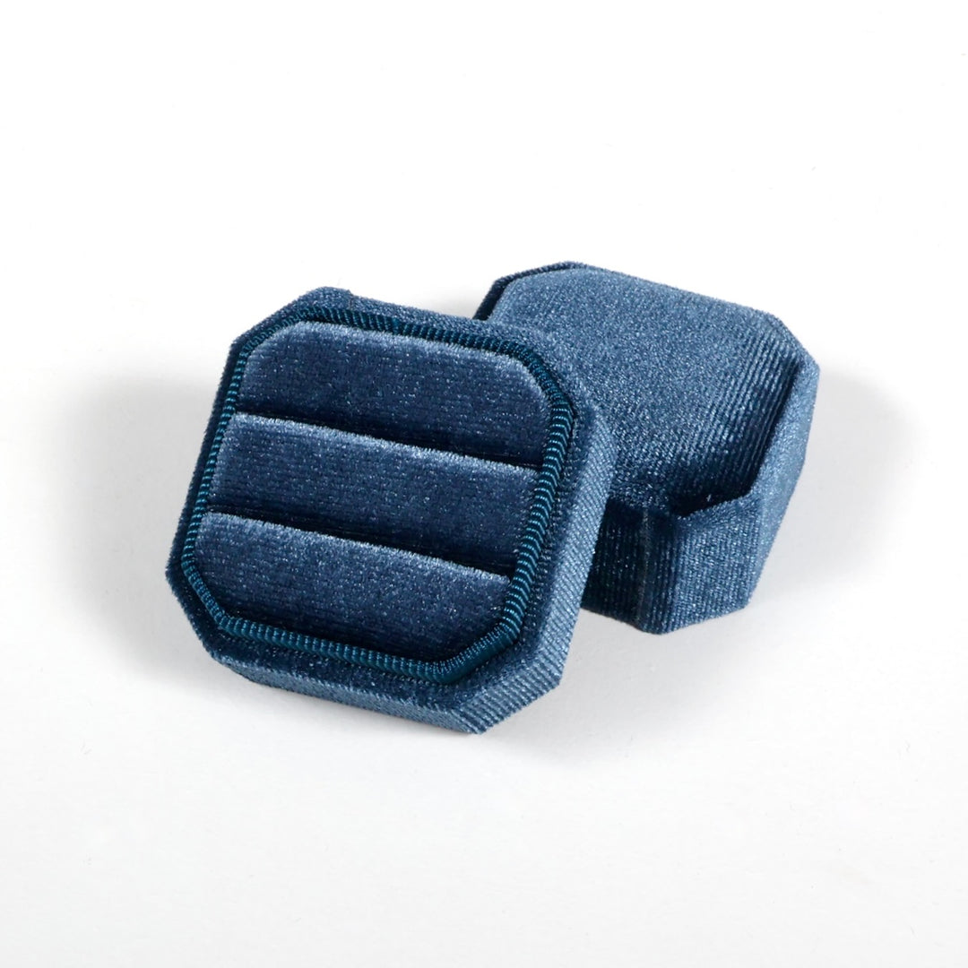 Velvet Ring Box - Dusty Blue, 2 slots