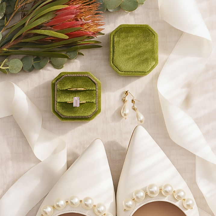 Velvet Ring Box - Olive Green