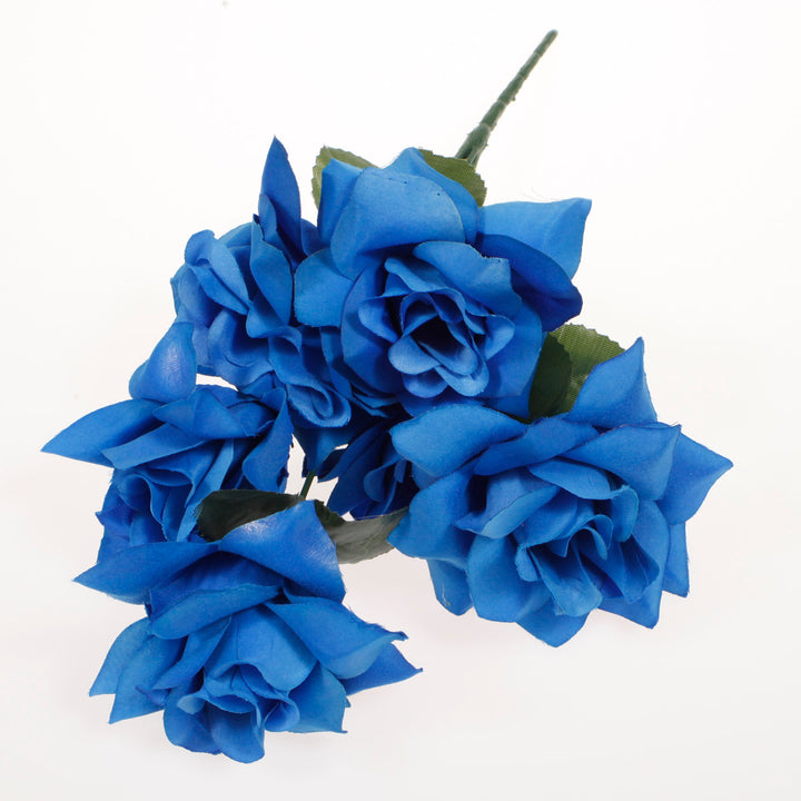 Artificial Silk Premium Rose Blossomed Bouquet - Royal Blue Lay Flat