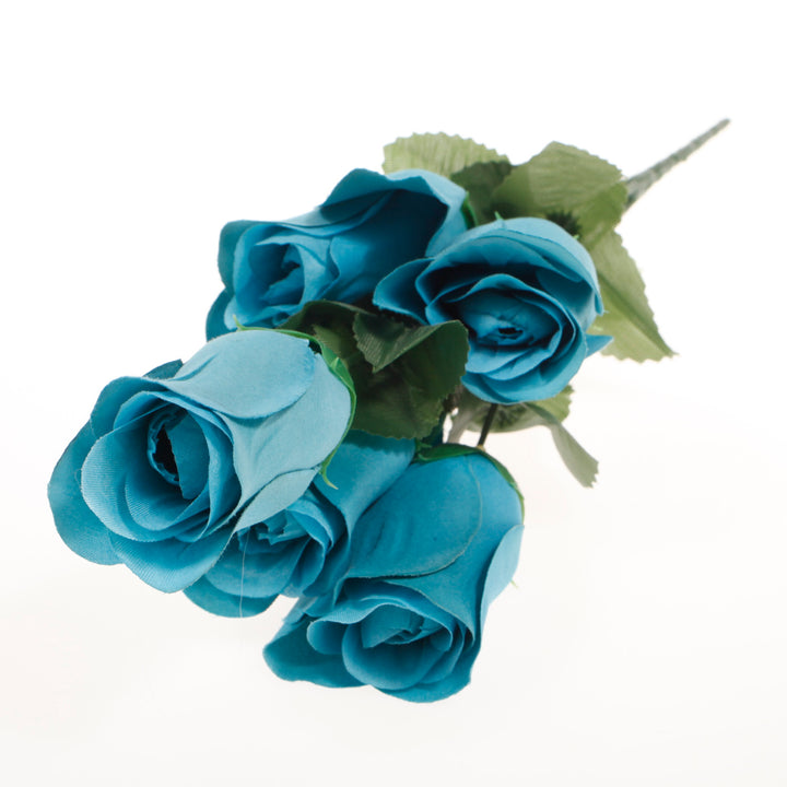 Artificial Silk Premium Rose Bud Bouquet - Dusty Blue lay flat