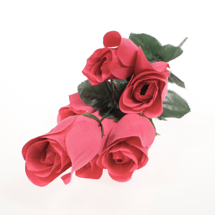 Artificial Silk Premium Rose Bud Bouquet - Hot Pink lay flat