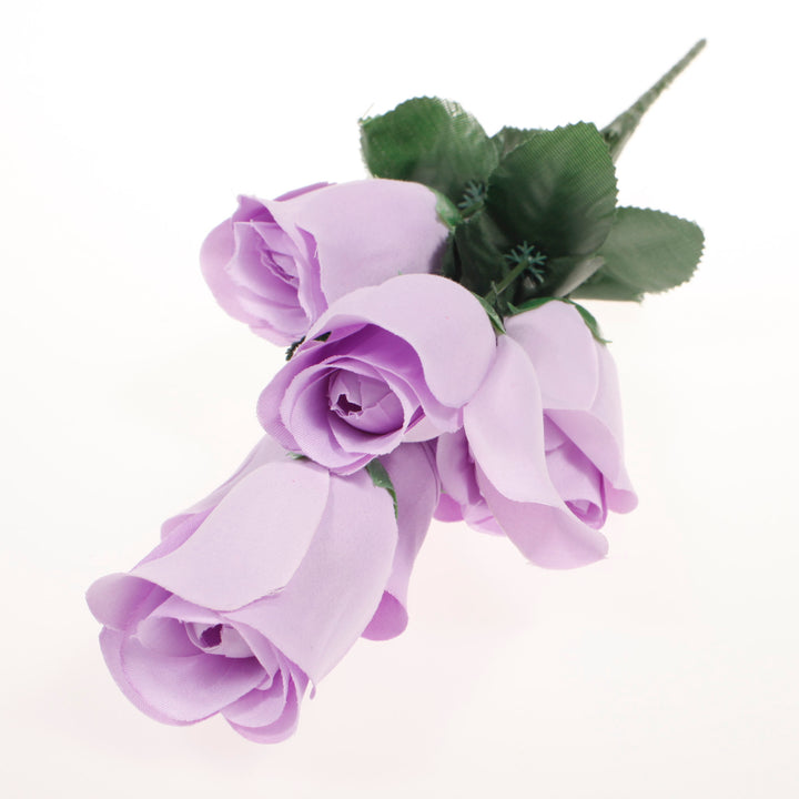 Artificial Silk Premium Rose Bud Bouquet - Lavender lay flat