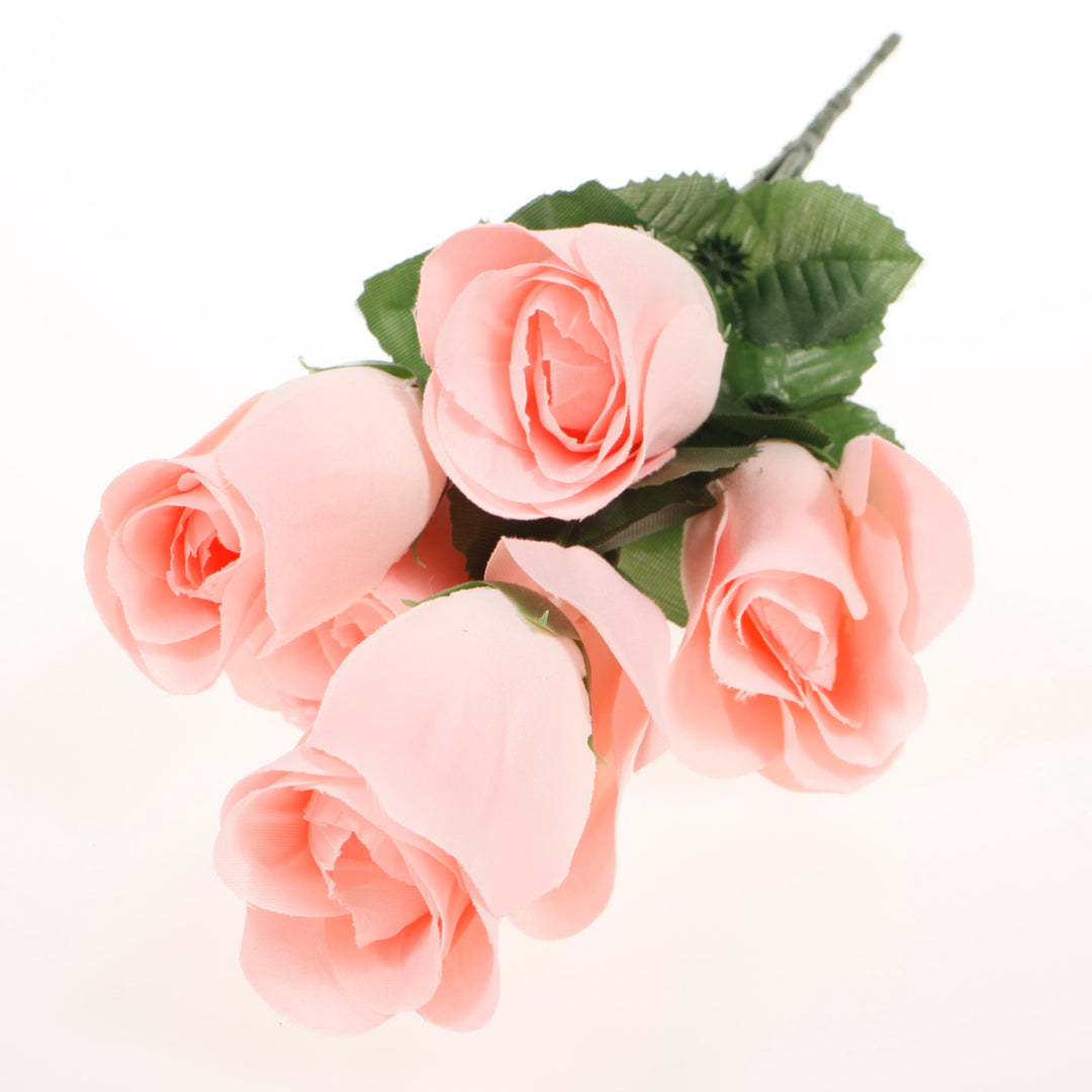 Artificial Silk Premium Rose Bud Bouquet - Peach lay flat