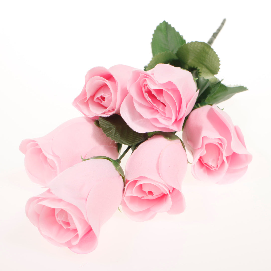 Artificial Silk Premium Rose Bud Bouquet - Pink lay flat