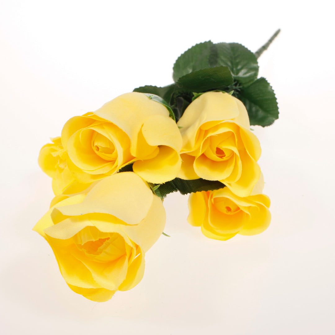 Artificial Silk Premium Rose Bud Bouquet - Yellow lay flat