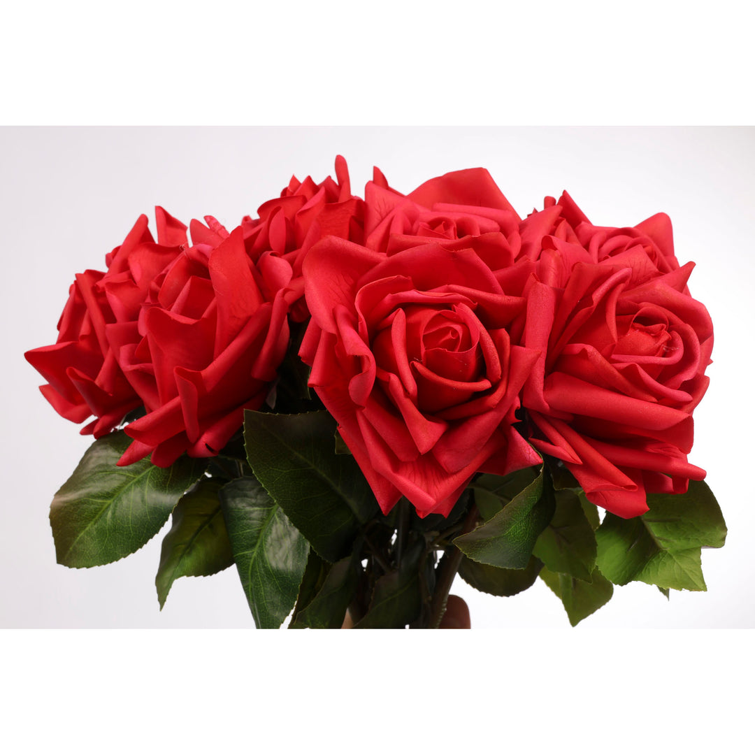 Artificial Rose Blossomed Stem - Red bunched