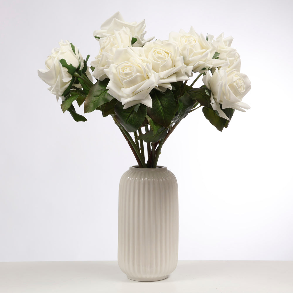 Artificial Rose Blossomed Stem - White