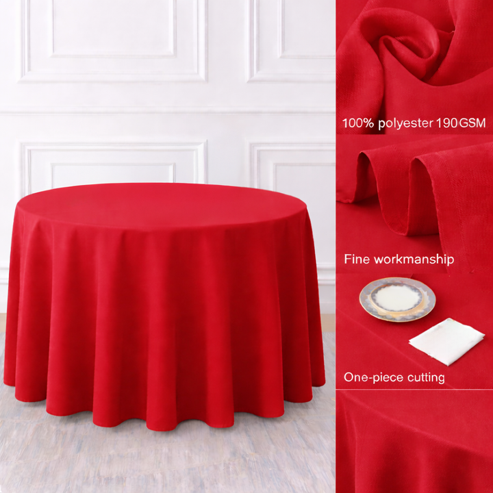 Red Round Polyester Tablecloth Fabric Quality