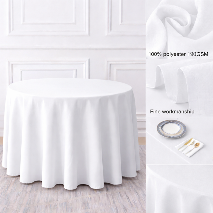 White Round Polyester Tablecloth Fabric Quality