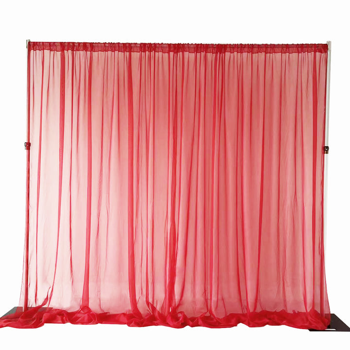 Red Centre Split Voile chiffon curtain, drapping flowing to ground floor